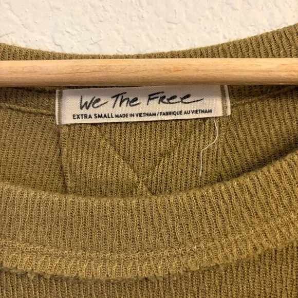 We The Free Thermal Top XS Olive Green Waffle Knit Grunge Indie Oversized Tunic - Picture 5 of 11